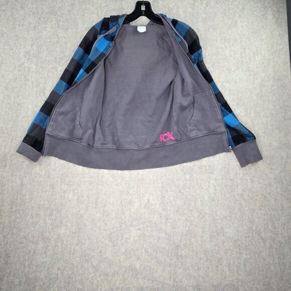 Fox Racing XS Plaid Zip-Up Hoodie Blue & Gray Checkered Cotton Blend - Picture 3 of 7